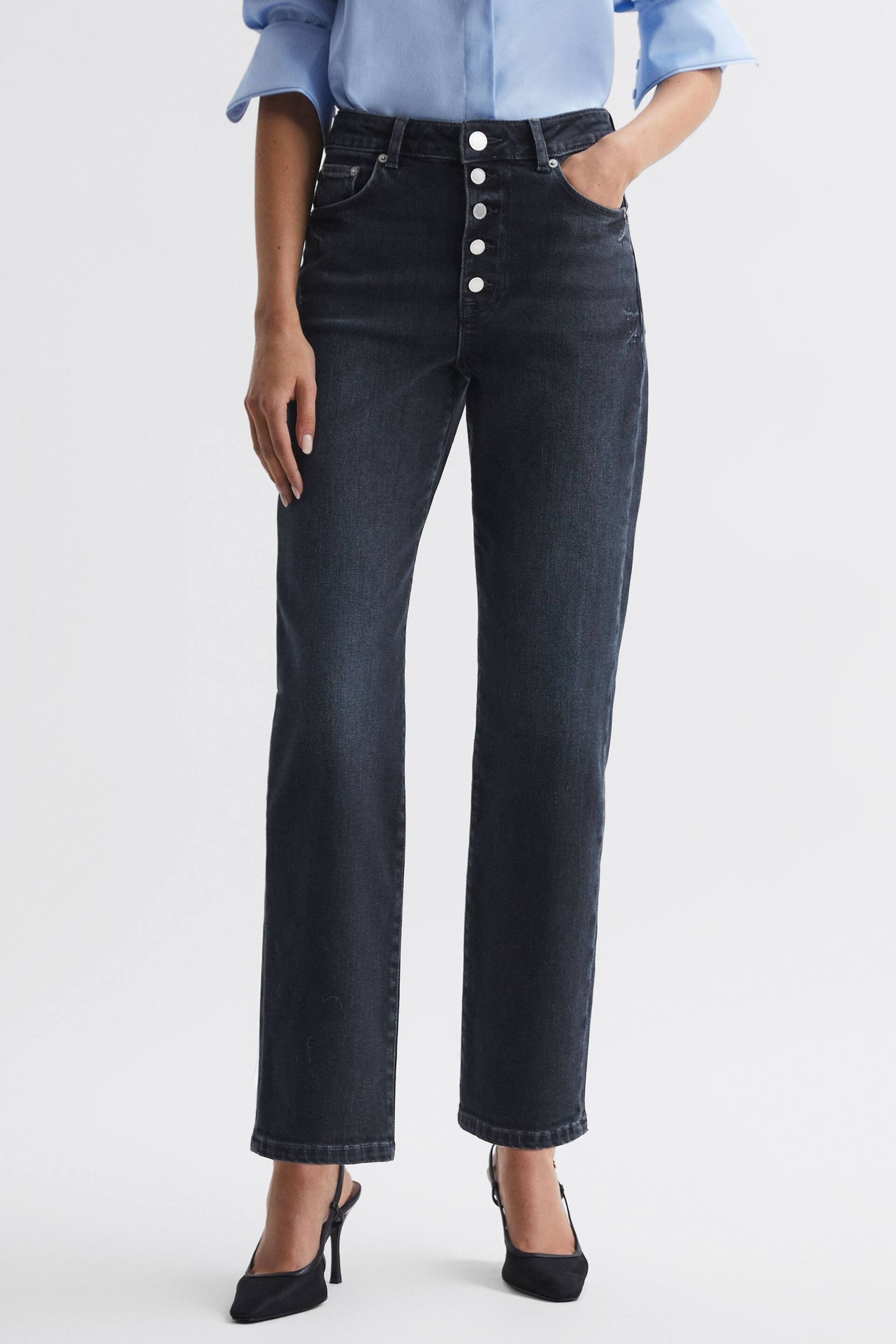 Reiss Black Maisie Cropped Mid Rise Straight Leg Jeans - Image 1 of 6