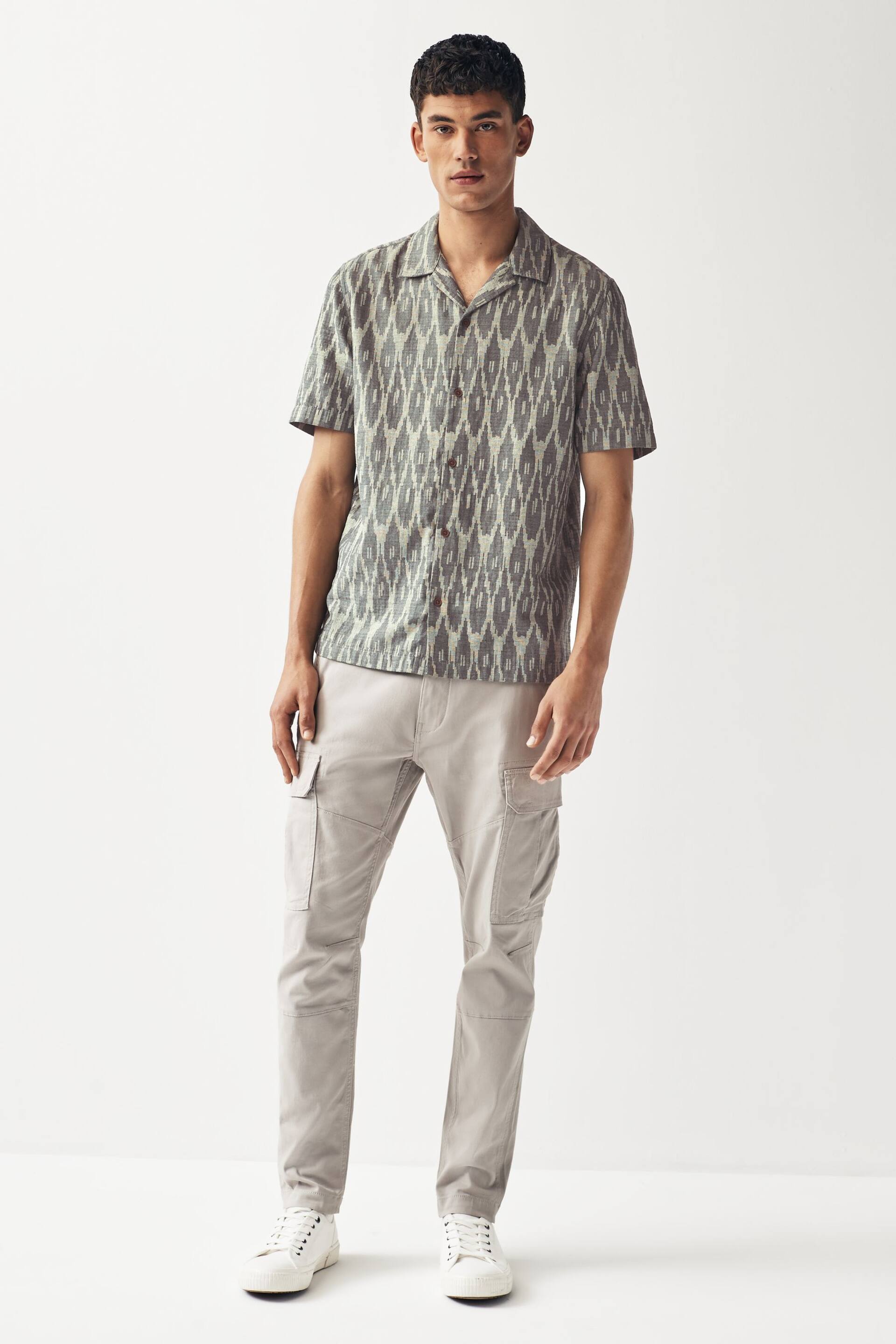 Grey Textured Short Sleeve Shirt With Cuban Collar - Image 2 of 7