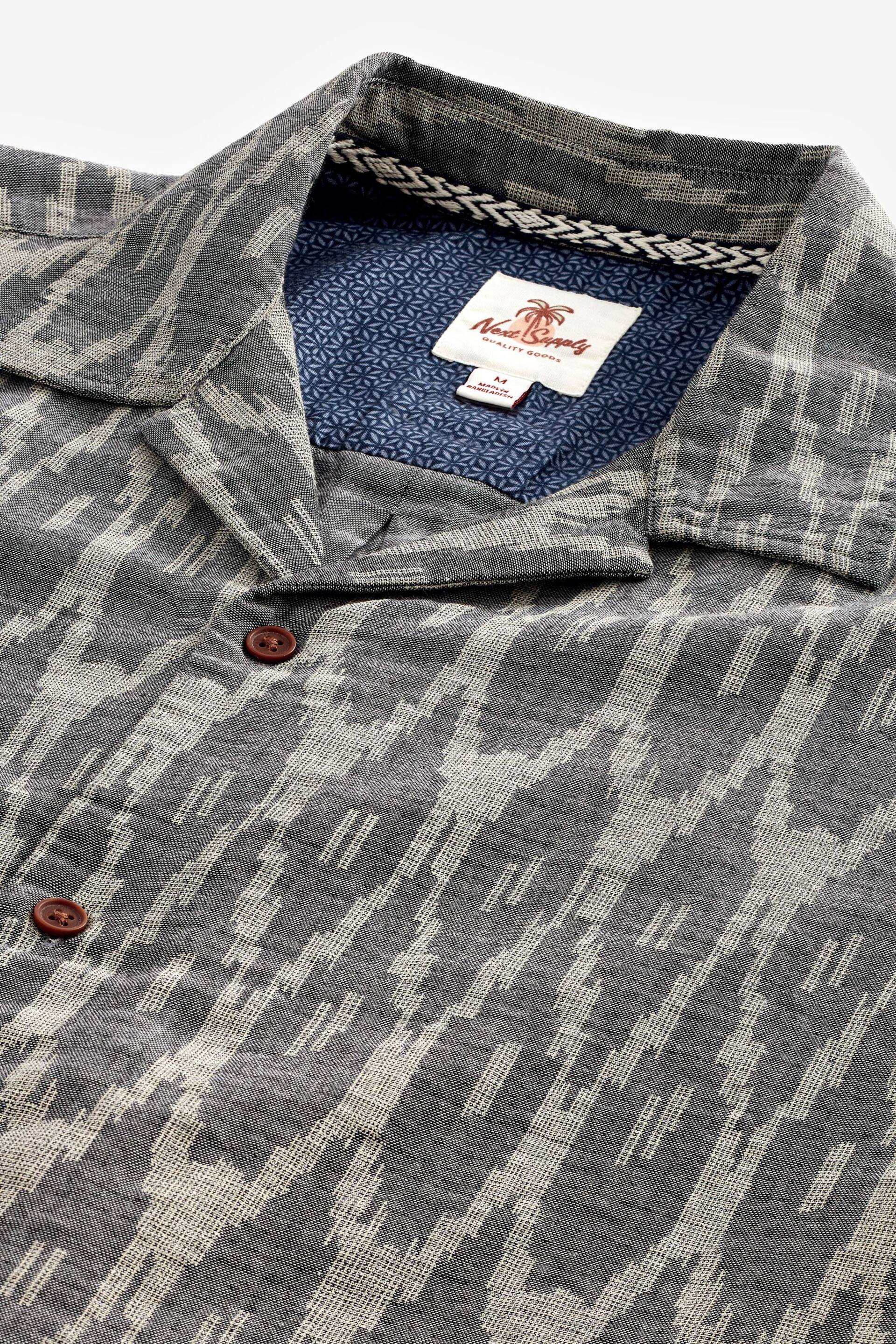 Grey Textured Short Sleeve Shirt With Cuban Collar - Image 6 of 7