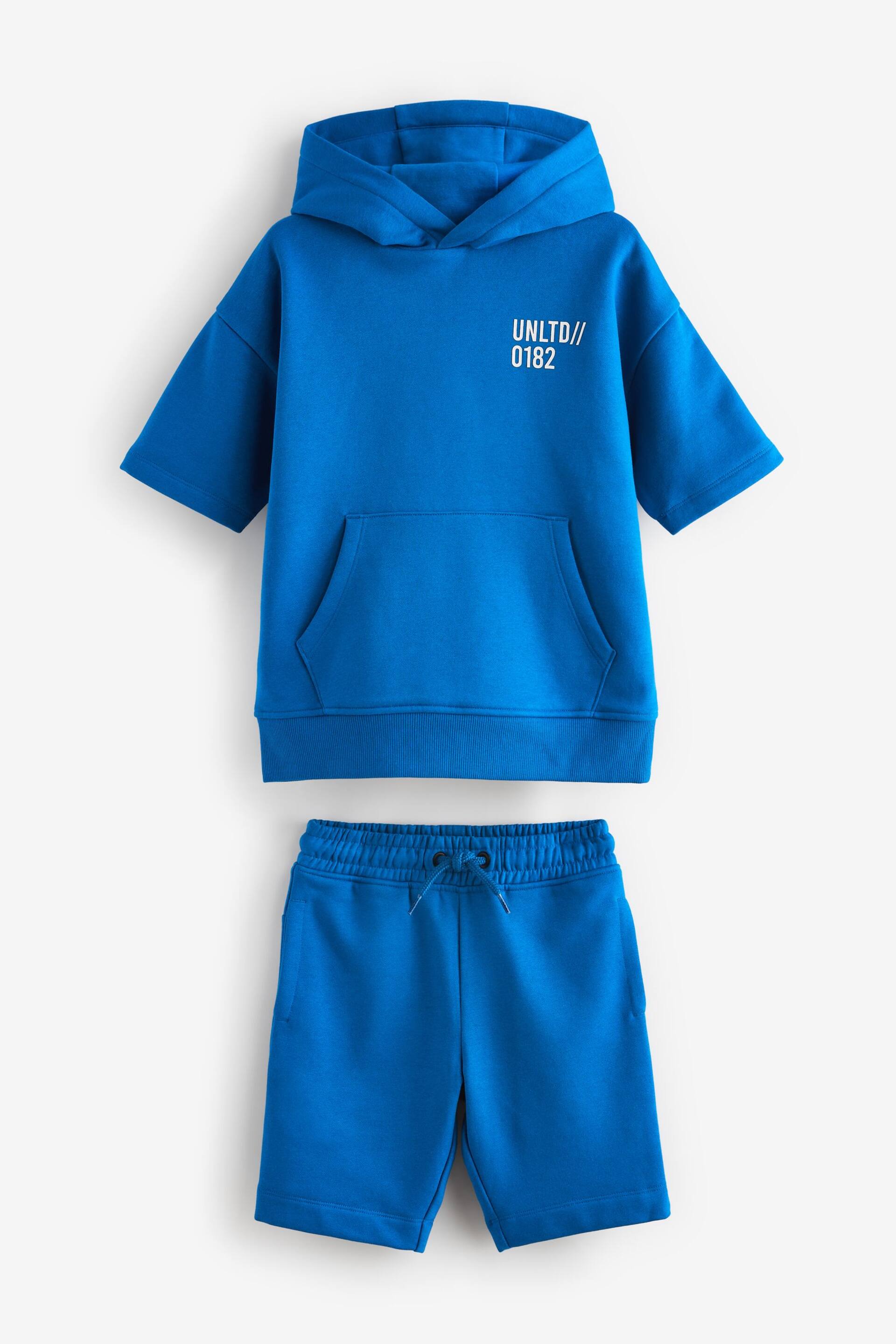 Cobalt Blue Short Sleeve Hoodie and Shorts Set (3-16yrs) - Image 4 of 6