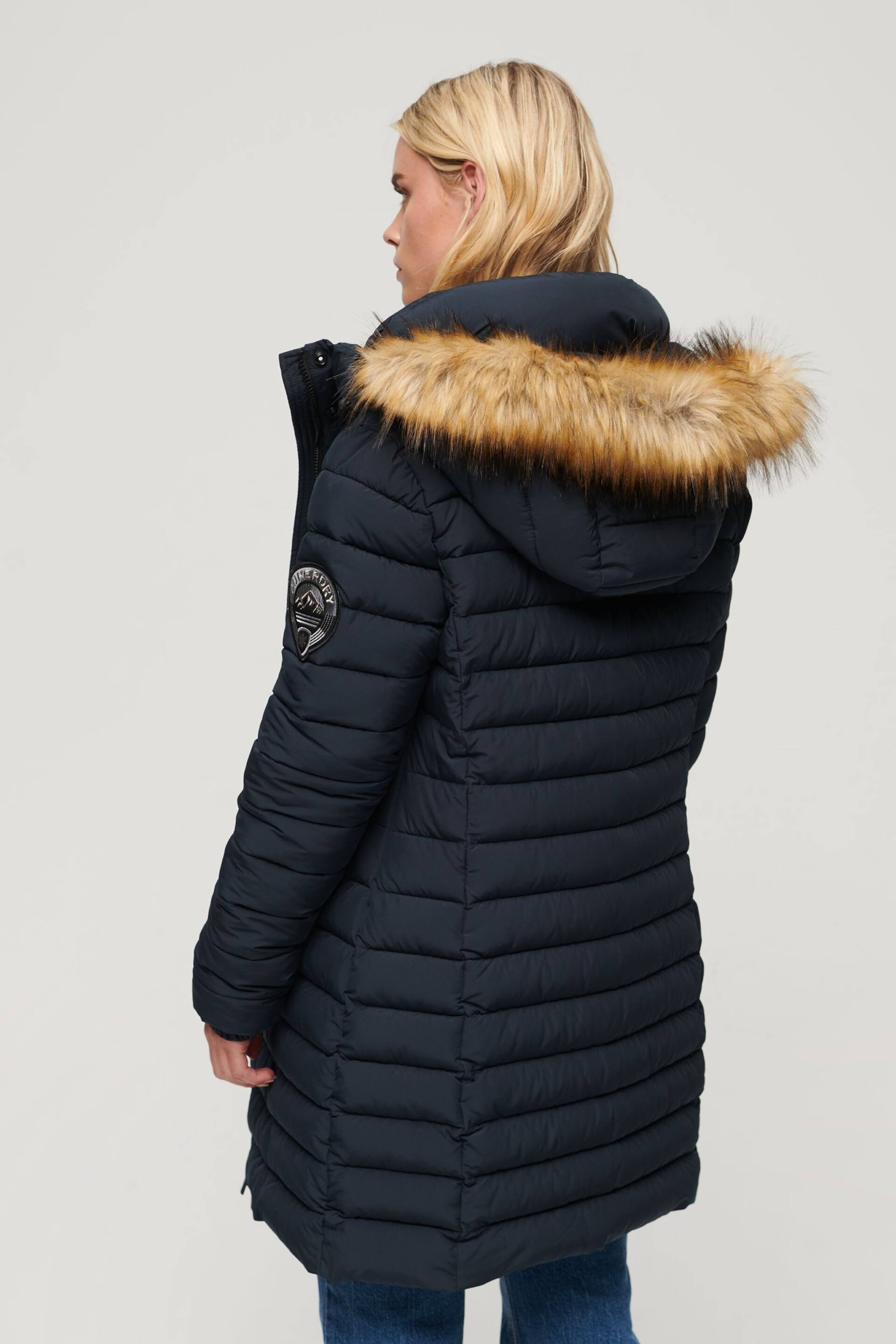 Superdry Blue Fuji Hooded Mid Length Puffer Jacket - Image 2 of 7