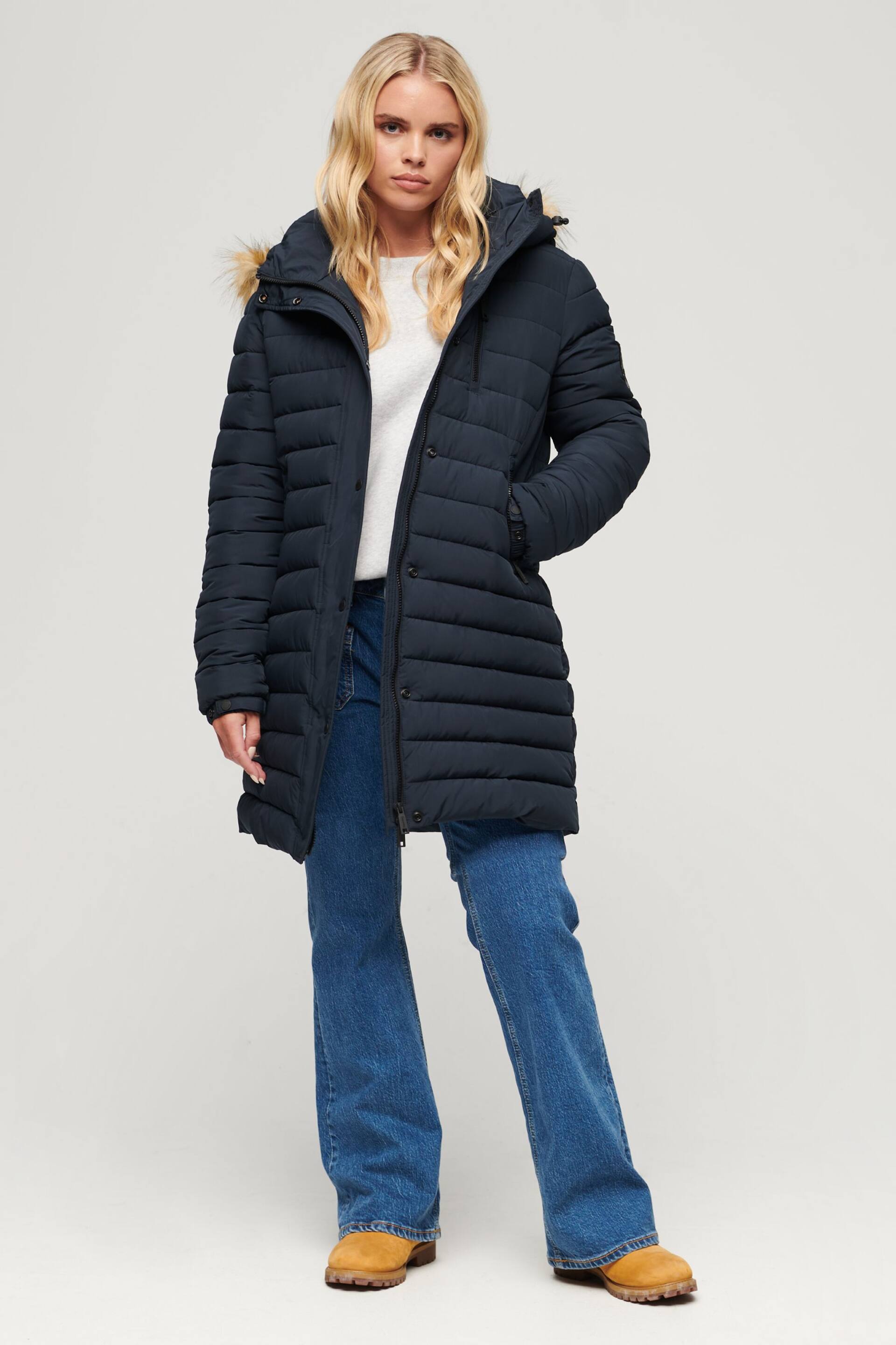 Superdry Blue Fuji Hooded Mid Length Puffer Jacket - Image 3 of 7