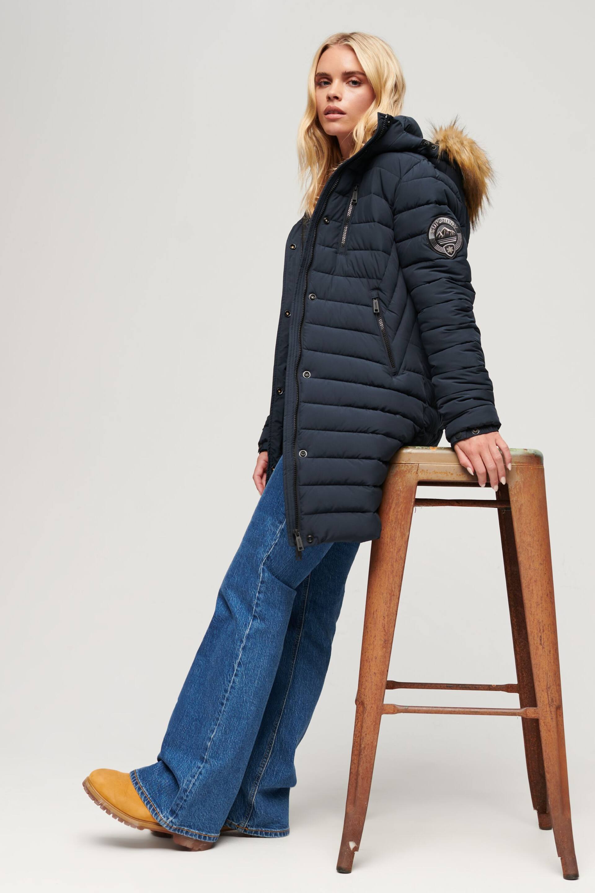 Superdry Blue Fuji Hooded Mid Length Puffer Jacket - Image 4 of 7