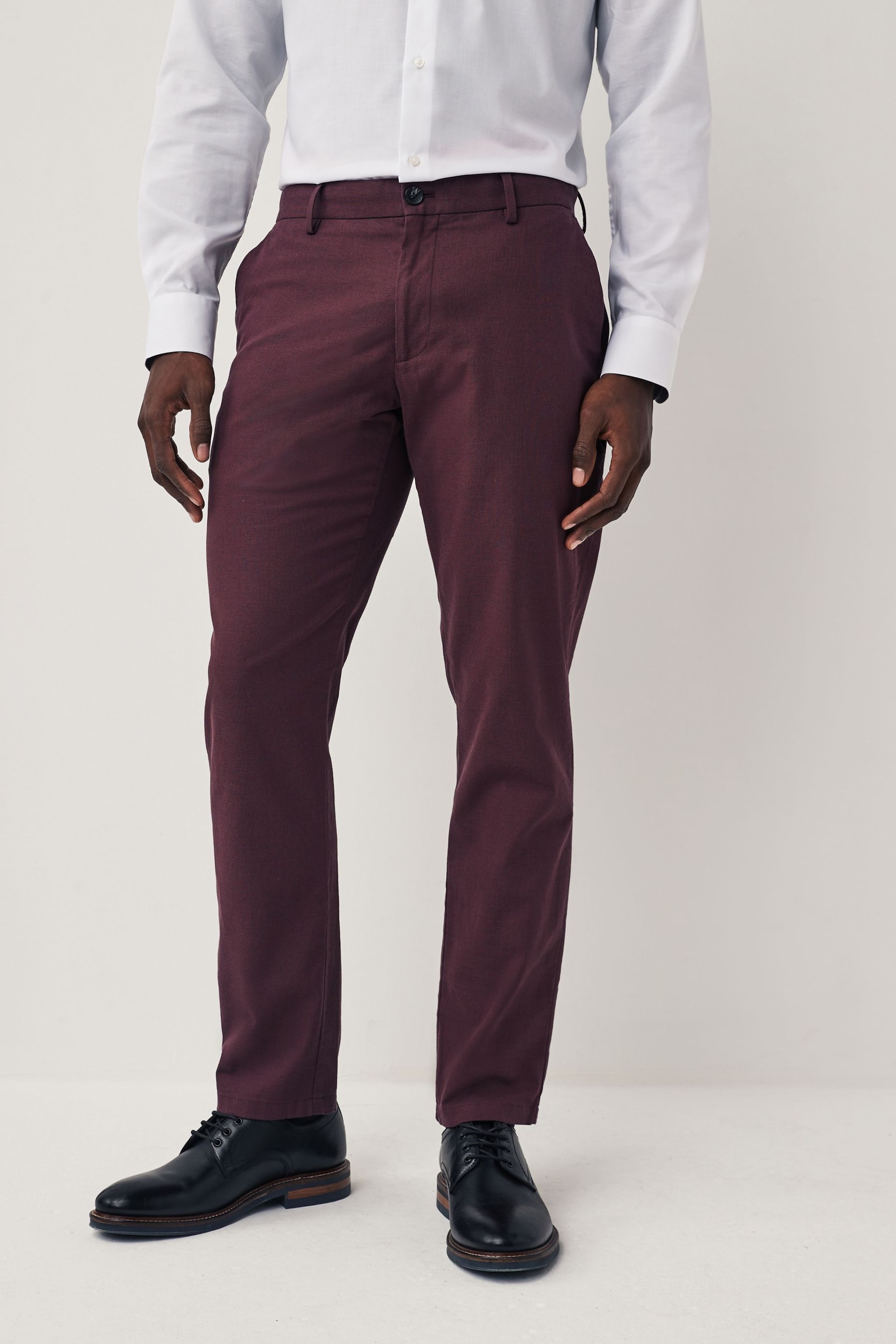 Burgundy Red Slim Smart Textured Chino Trousers - Image 1 of 9