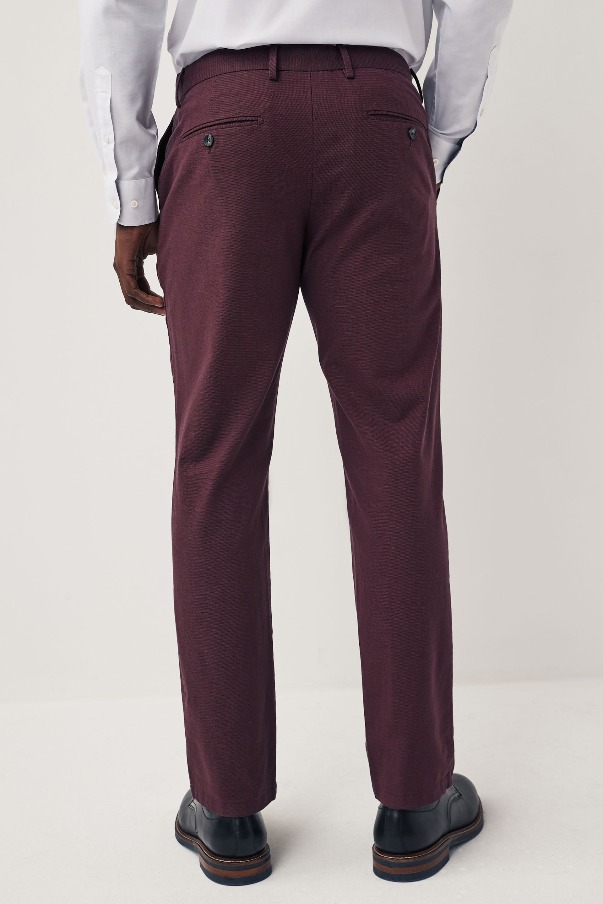 Burgundy Red Slim Smart Textured Chino Trousers - Image 3 of 9