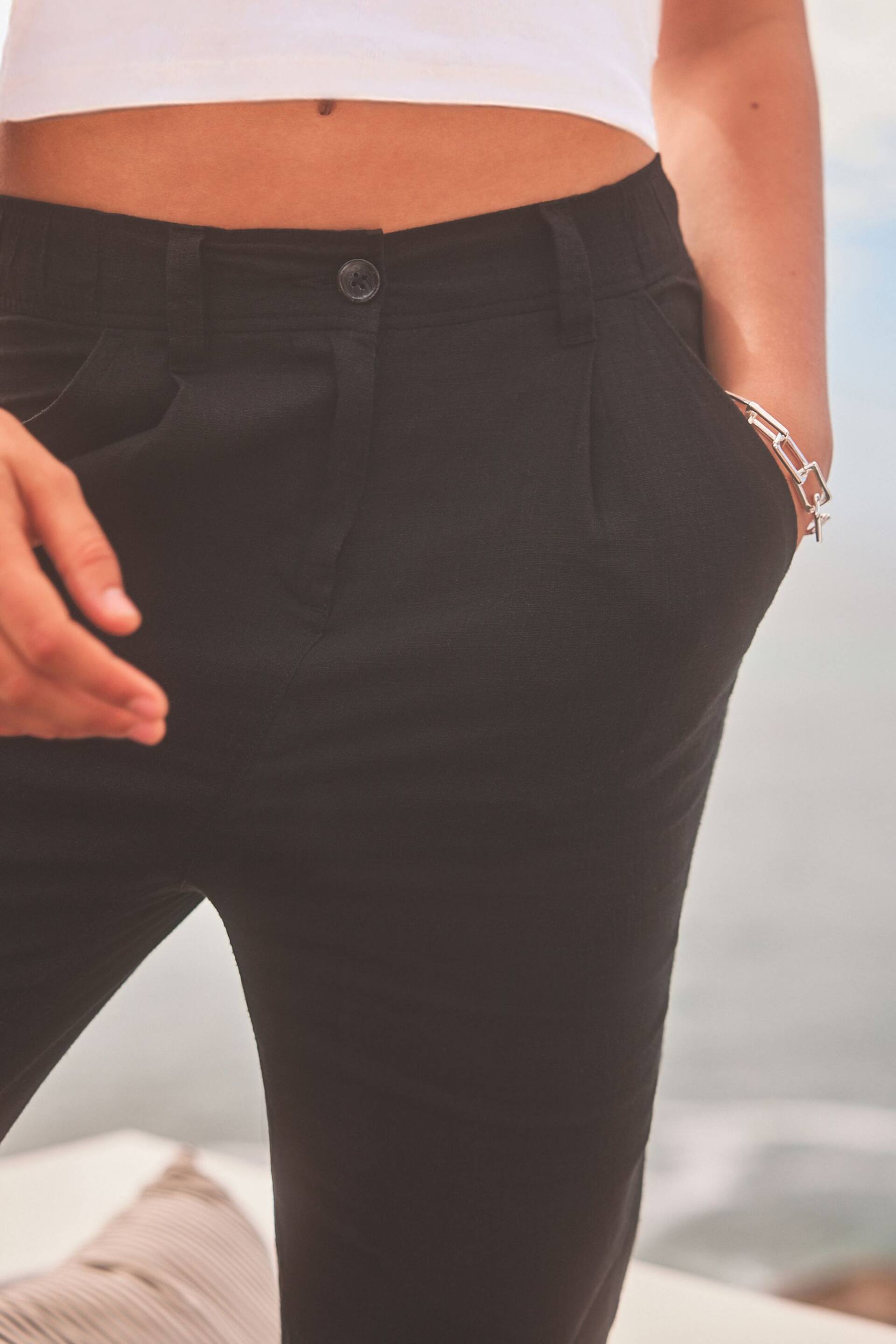 Black Linen Blend Taper Trousers - Image 5 of 7