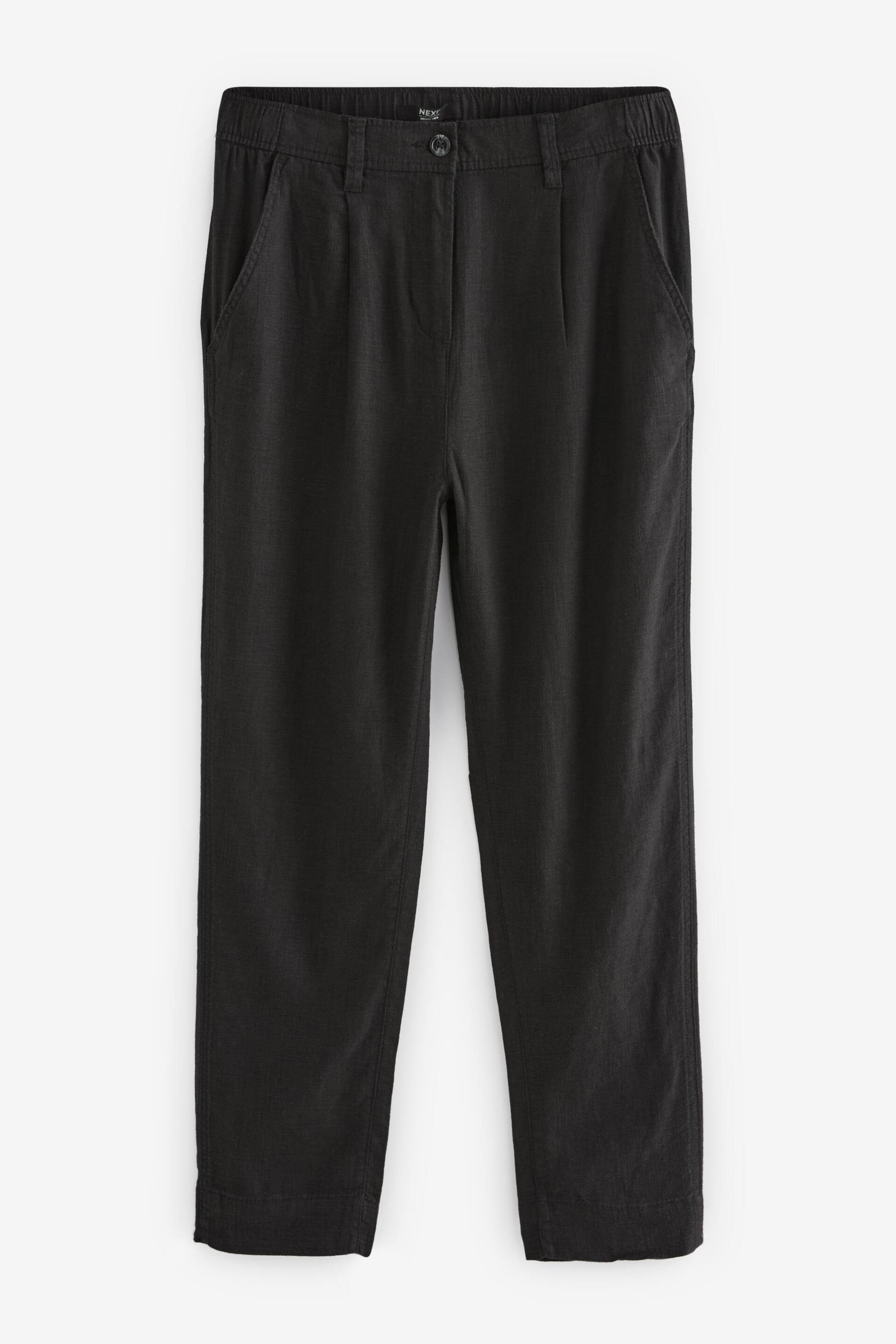 Black Linen Blend Taper Trousers - Image 6 of 7