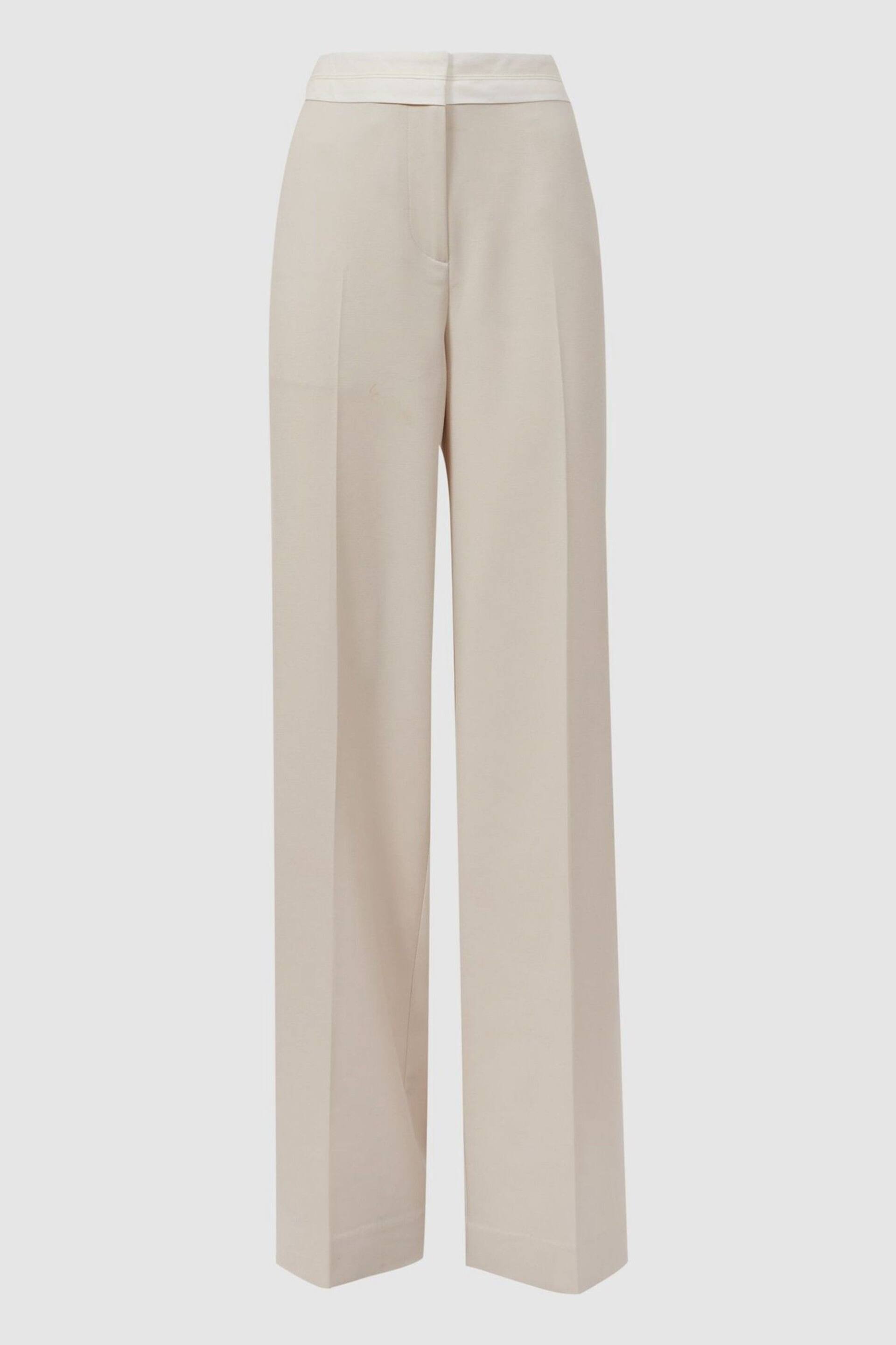 Reiss Neutral Maya Mid Rise Contrast Wide Leg Suit Trousers - Image 2 of 5