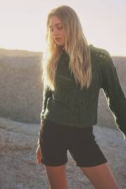 Khaki Green Crochet Knitted Hoodie - Image 2 of 6