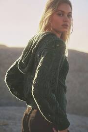 Khaki Green Crochet Knitted Hoodie - Image 3 of 6