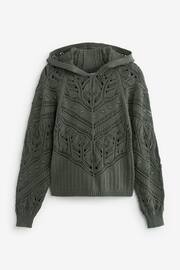 Khaki Green Crochet Knitted Hoodie - Image 5 of 6