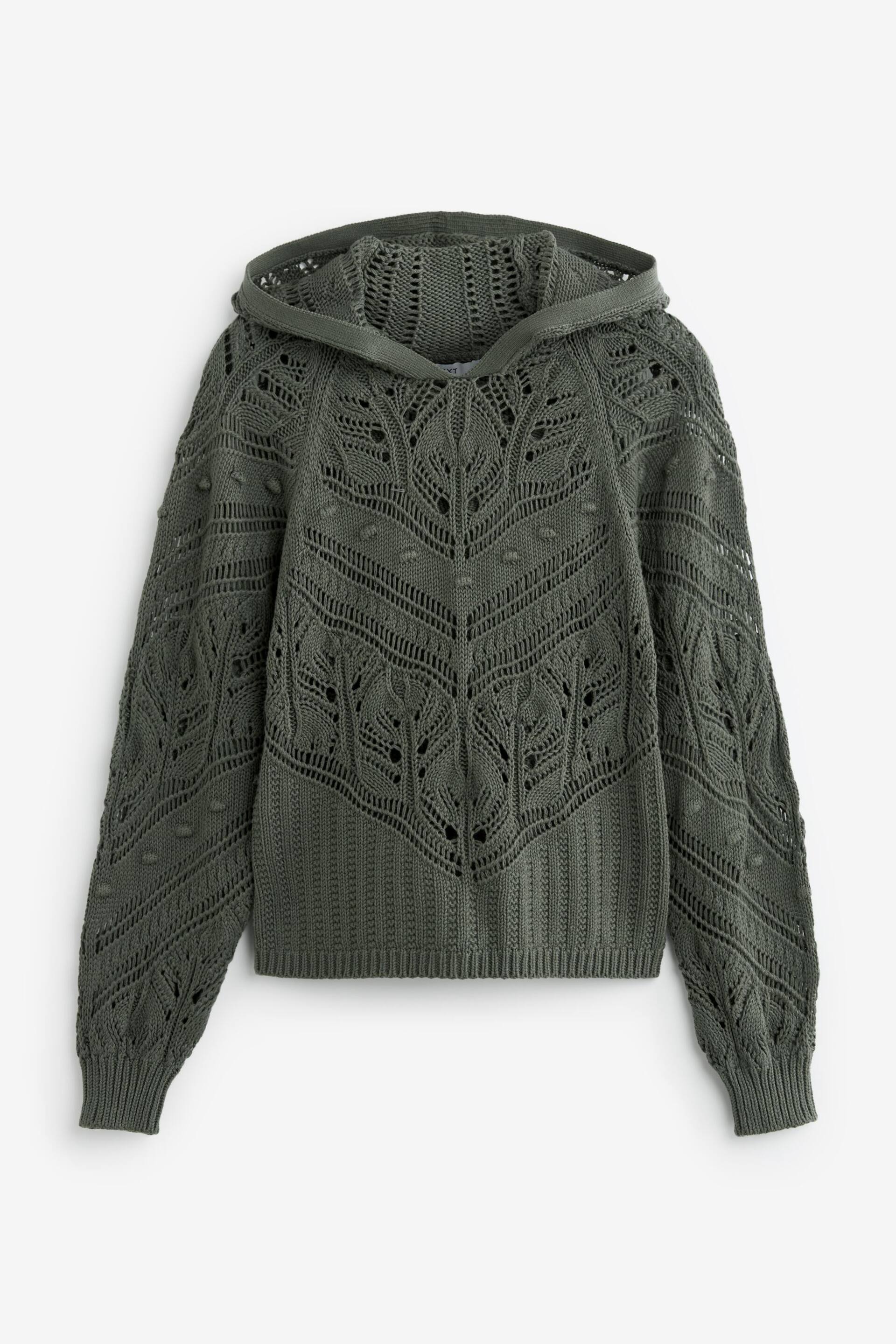 Khaki Green Crochet Knitted Hoodie - Image 5 of 6