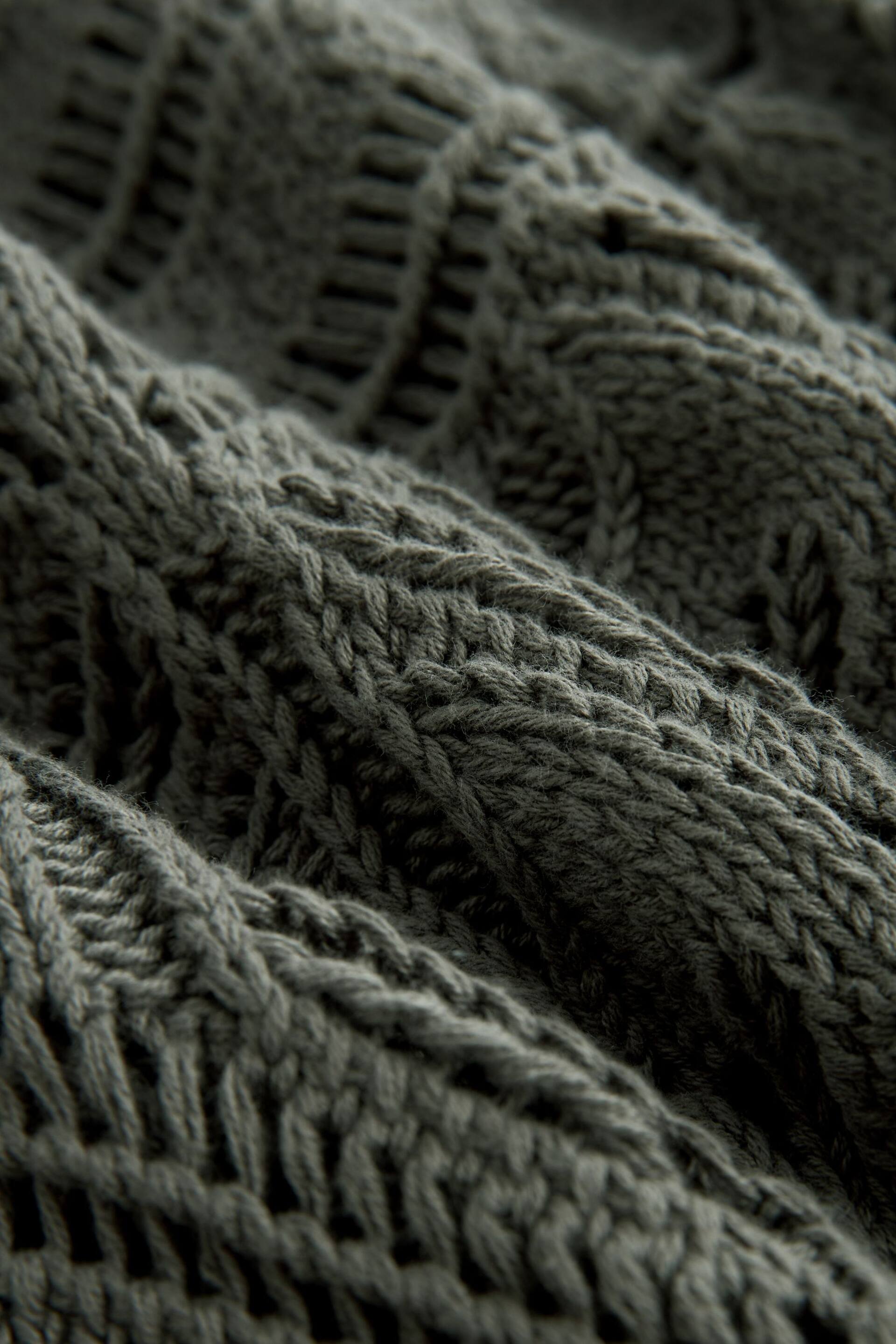 Khaki Green Crochet Knitted Hoodie - Image 6 of 6