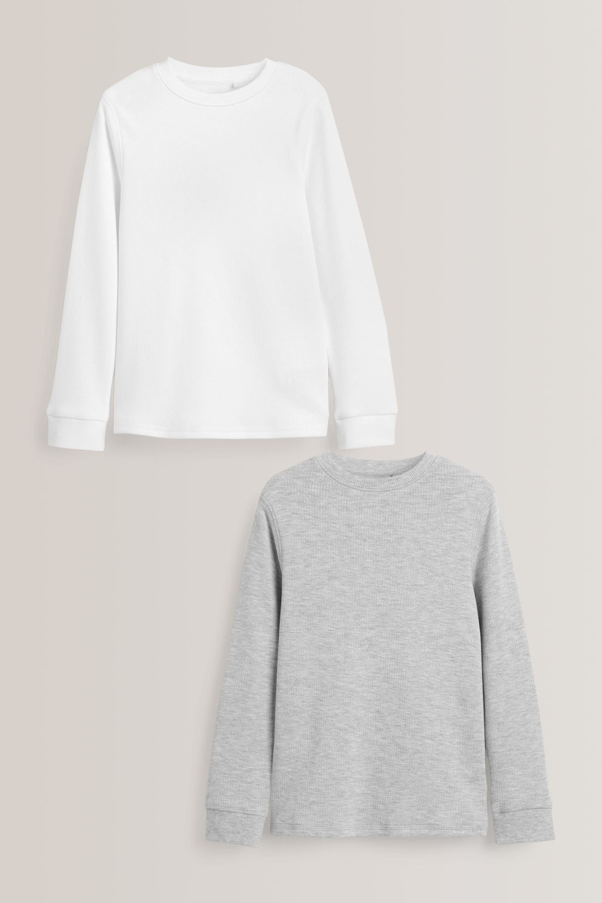 Grey/White Long Sleeve Thermal Tops 2 Pack (2-16yrs) - Image 1 of 5