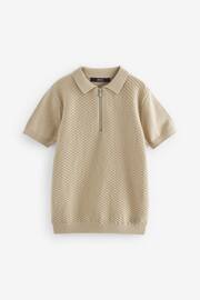 Neutral Short Sleeved Bubble Texture Polo Shirt (3-16yrs) - Image 1 of 3
