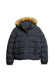 Superdry Blue Faux Fur Short Hooded Puffer Jacket - Image 4 of 6