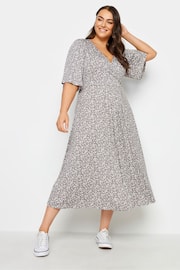 Yours Curve Grey Floral Maxi Wrap Dress - Image 1 of 4