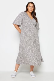 Yours Curve Grey Floral Maxi Wrap Dress - Image 3 of 4