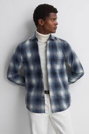 Reiss Blue Multi Novelli Wool Checked Long Sleeve Shirt - Image 5 of 5