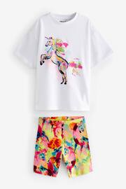 Ecru White Rainbow Unicorn Oversized T-Shirt and Cycle Shorts Set (3-16yrs) - Image 4 of 6