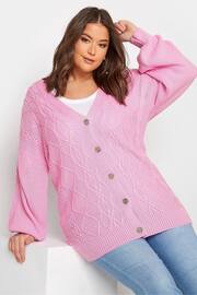 Yours Curve Pink Button Through Knitted Cardigan - Image 1 of 4