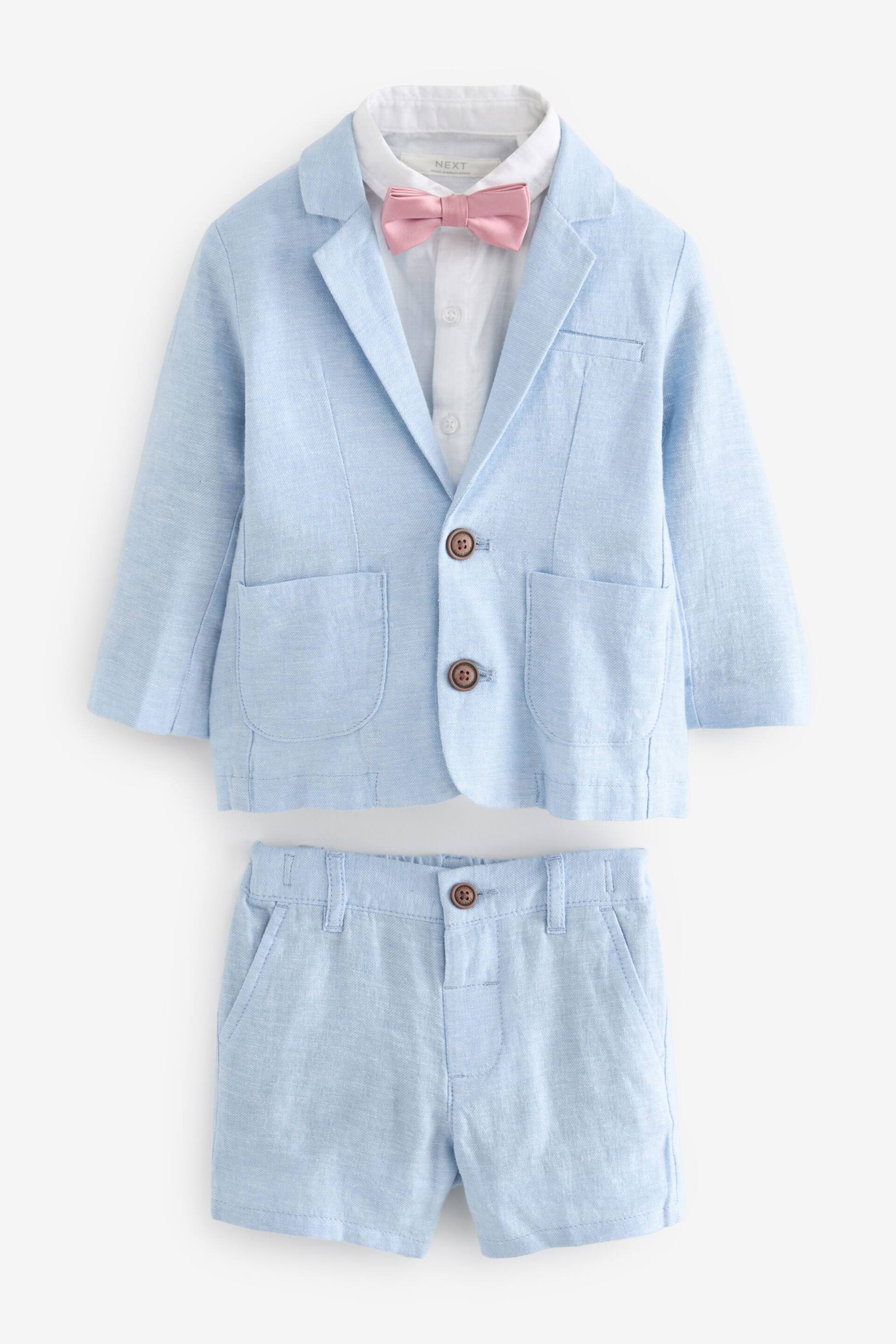 Blue Linen Blend Blazer, Shirt, Short & Bowtie Set (3mths-9yrs) - Image 5 of 8