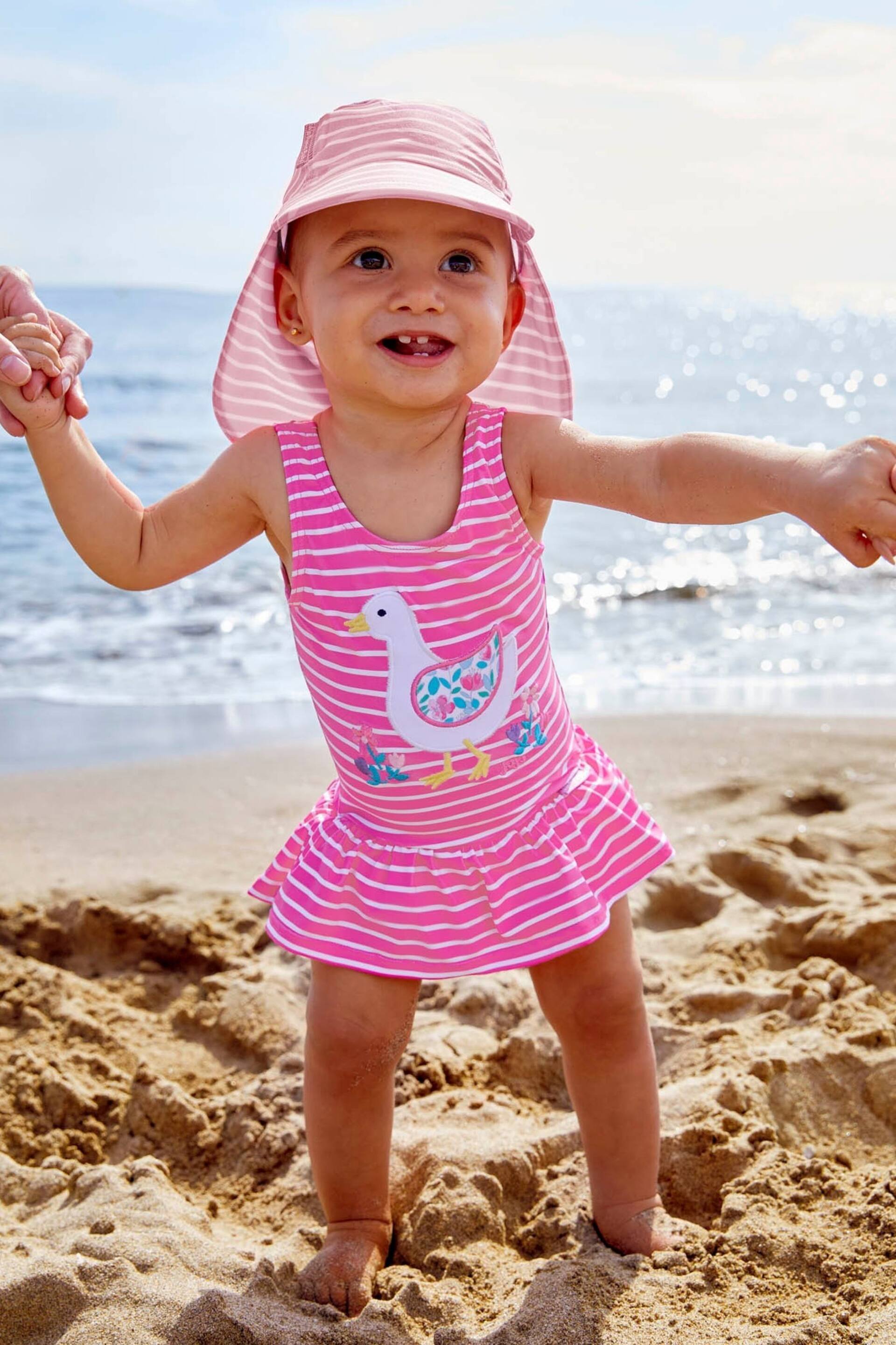 JoJo Maman Bébé Pink Stripe Swimsuit With Integral Nappy - Image 2 of 5
