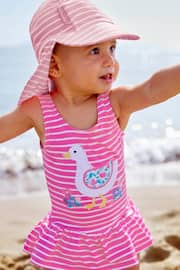 JoJo Maman Bébé Pink Stripe Swimsuit With Integral Nappy - Image 3 of 5