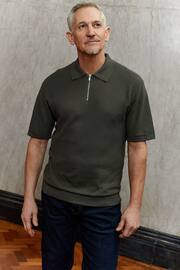 Khaki Green Signature Regular Silk Blend Zip Polo Shirt - Image 3 of 8