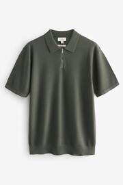 Khaki Green Signature Regular Silk Blend Zip Polo Shirt - Image 5 of 8
