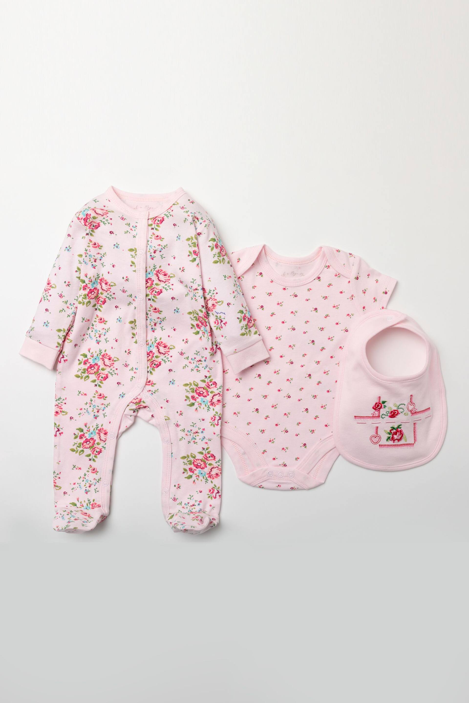 Rock-A-Bye Baby Boutique Pink Floral Print Cotton 3-Piece Baby Gift Set - Image 1 of 5