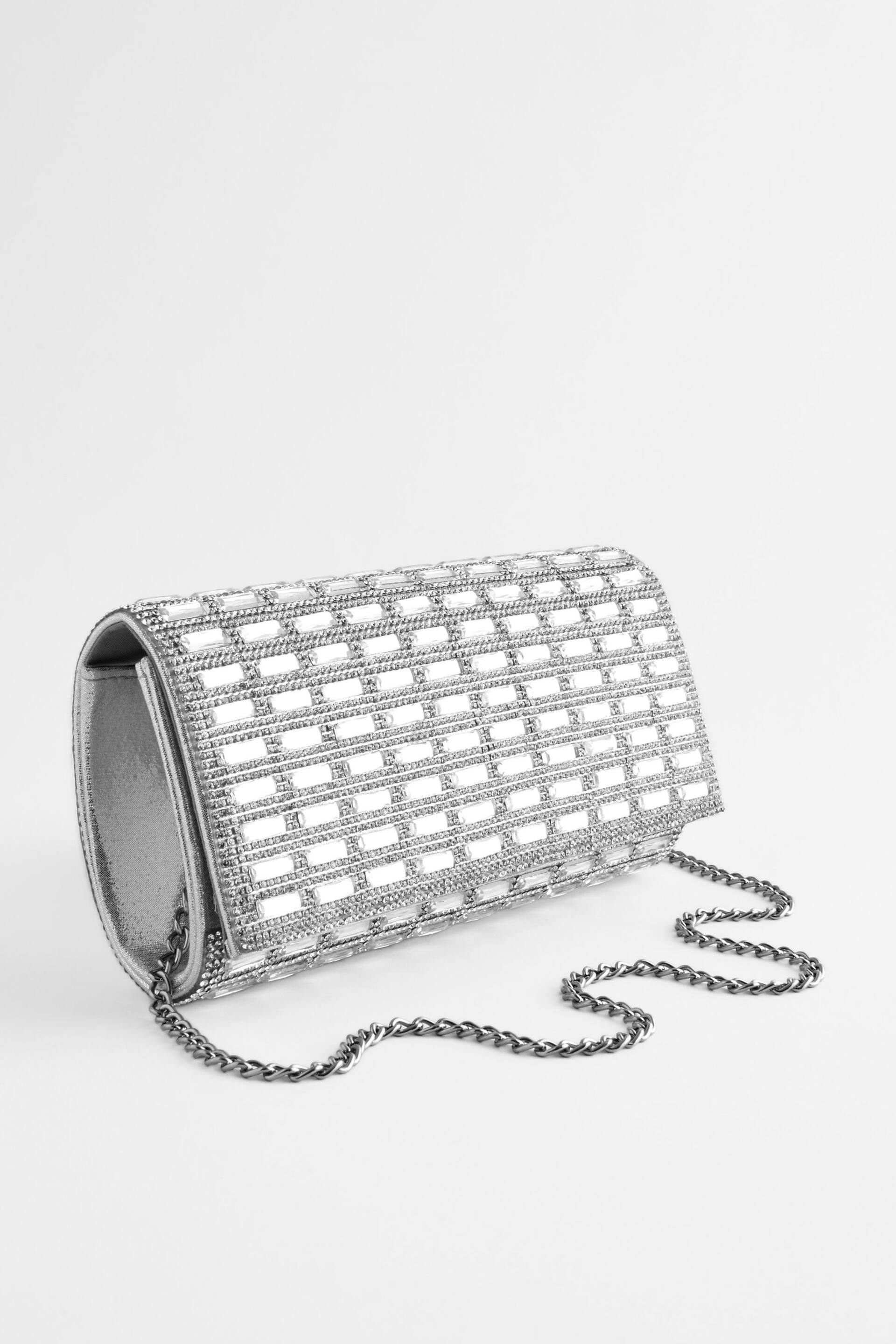 Silver Diamanté Heatseal Barrel Clutch Bag - Image 2 of 8