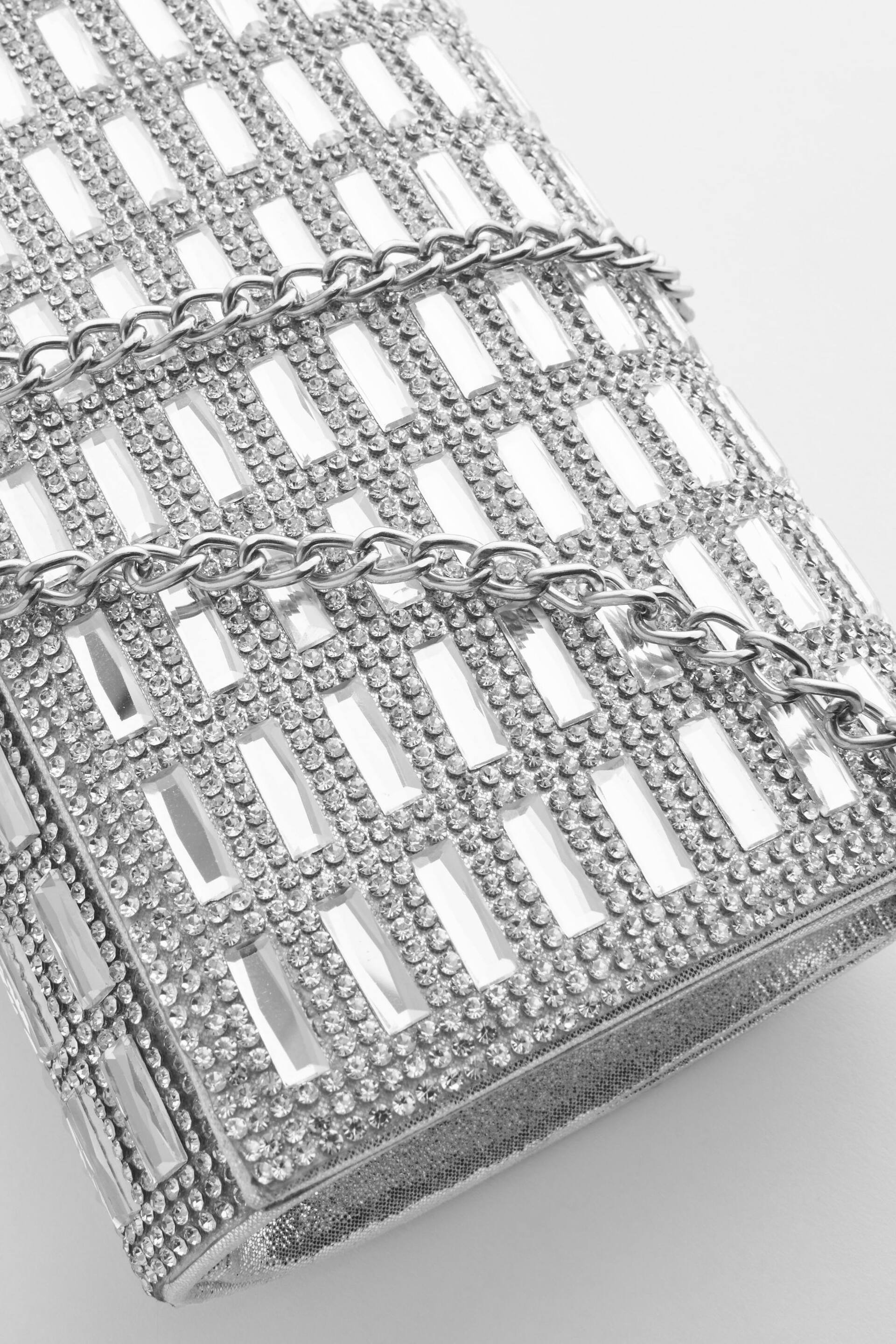 Silver Diamanté Heatseal Barrel Clutch Bag - Image 5 of 8