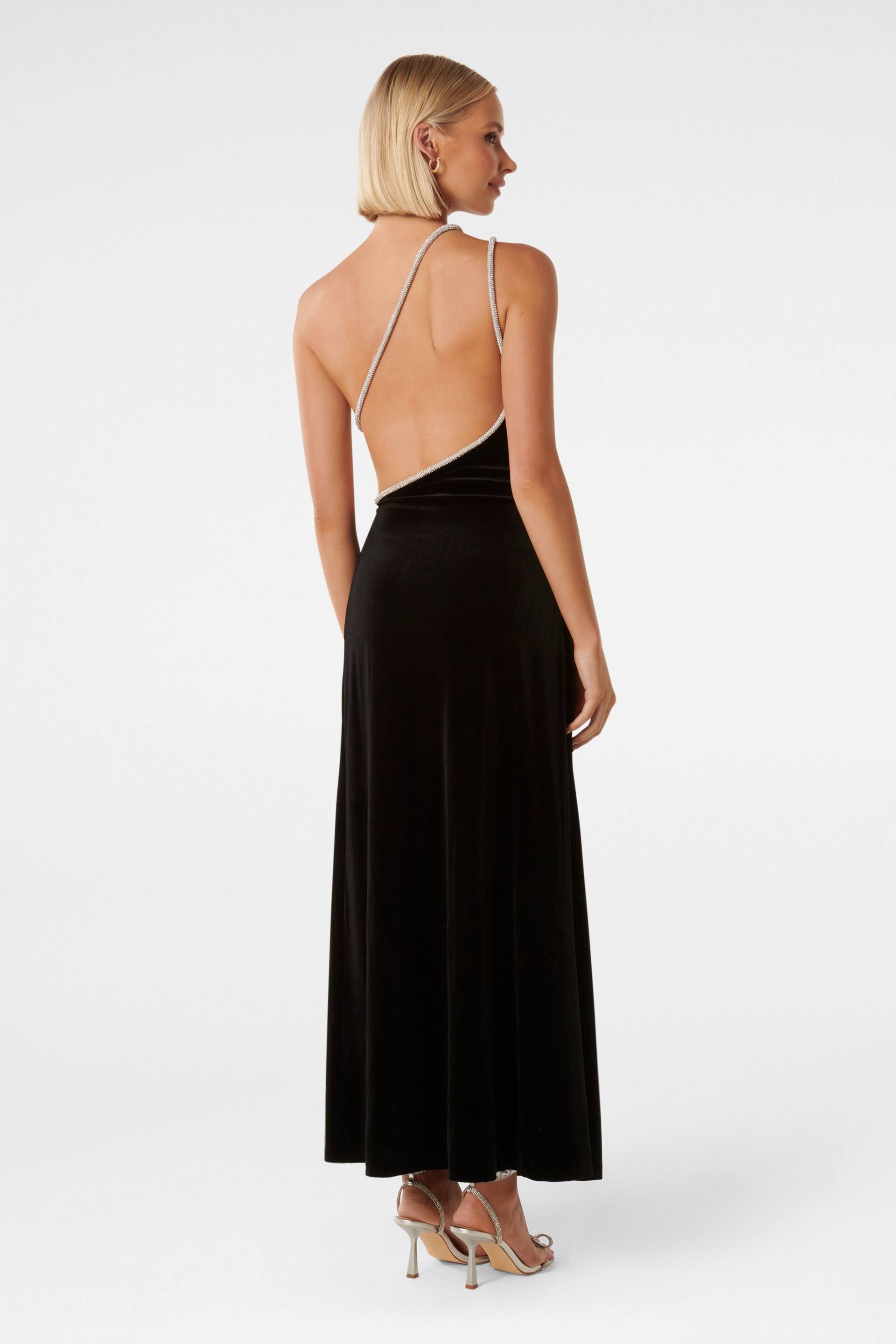 Forever New Black Costanza Diamante Velvet Gown - Image 2 of 4