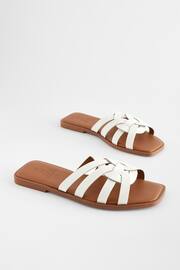 White Extra Wide Fit Forever Comfort® Leather Lattice Mules Sandals - Image 1 of 6