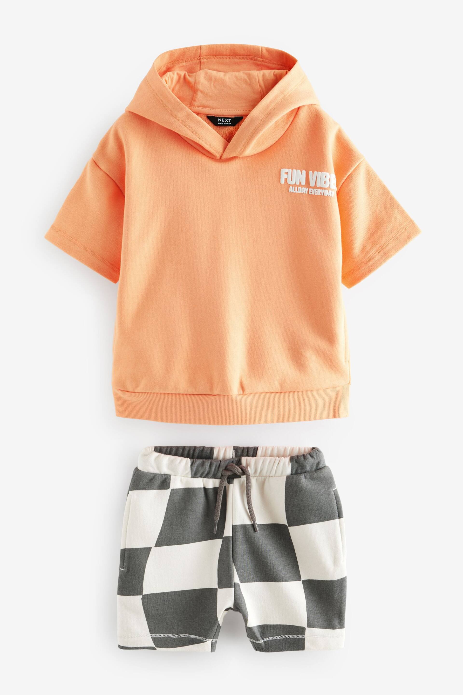 Orange Short Sleeve Hooded Sweatshirt and Shorts Set (3mths-7yrs) - Image 3 of 5