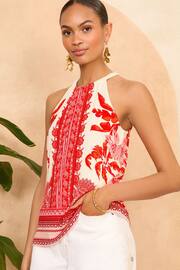 Love & Roses Red Paisley Halter Neck Jersey Top - Image 1 of 1