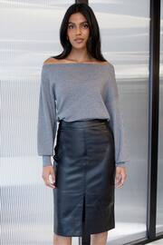 Threadbare Black Mid Length PU Faux Leather Skirt - Image 1 of 4
