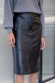 Threadbare Black Mid Length PU Faux Leather Skirt - Image 2 of 4