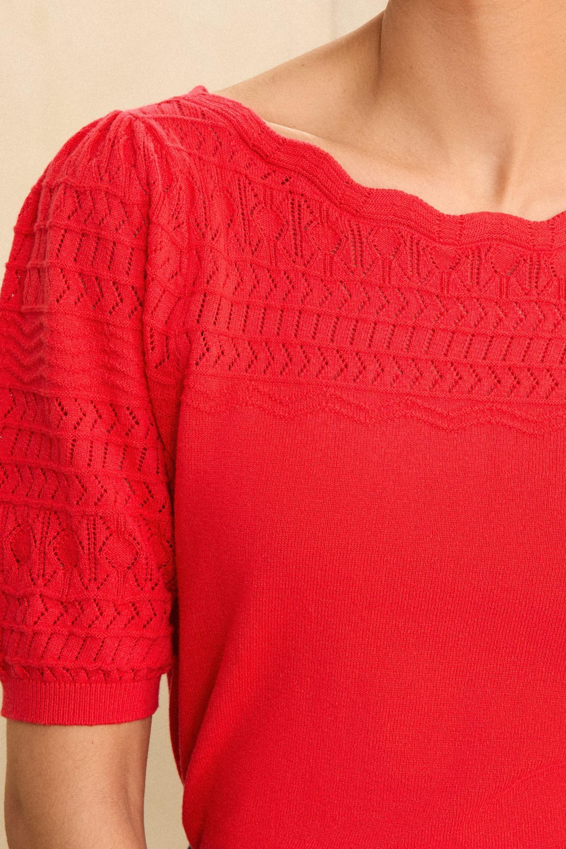 Love & Roses Watermelon Pink Pointelle Scallop Neck Knitted Top - Image 2 of 4