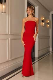 Sistaglam Red Bandeau Strapless Maxi Dress with Overlay and Knot Detail - Image 1 of 5
