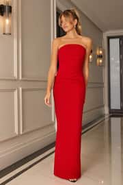 Sistaglam Red Bandeau Strapless Maxi Dress with Overlay and Knot Detail - Image 2 of 5