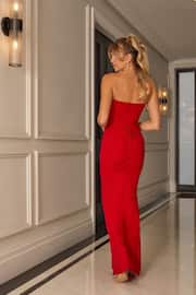 Sistaglam Red Bandeau Strapless Maxi Dress with Overlay and Knot Detail - Image 4 of 5