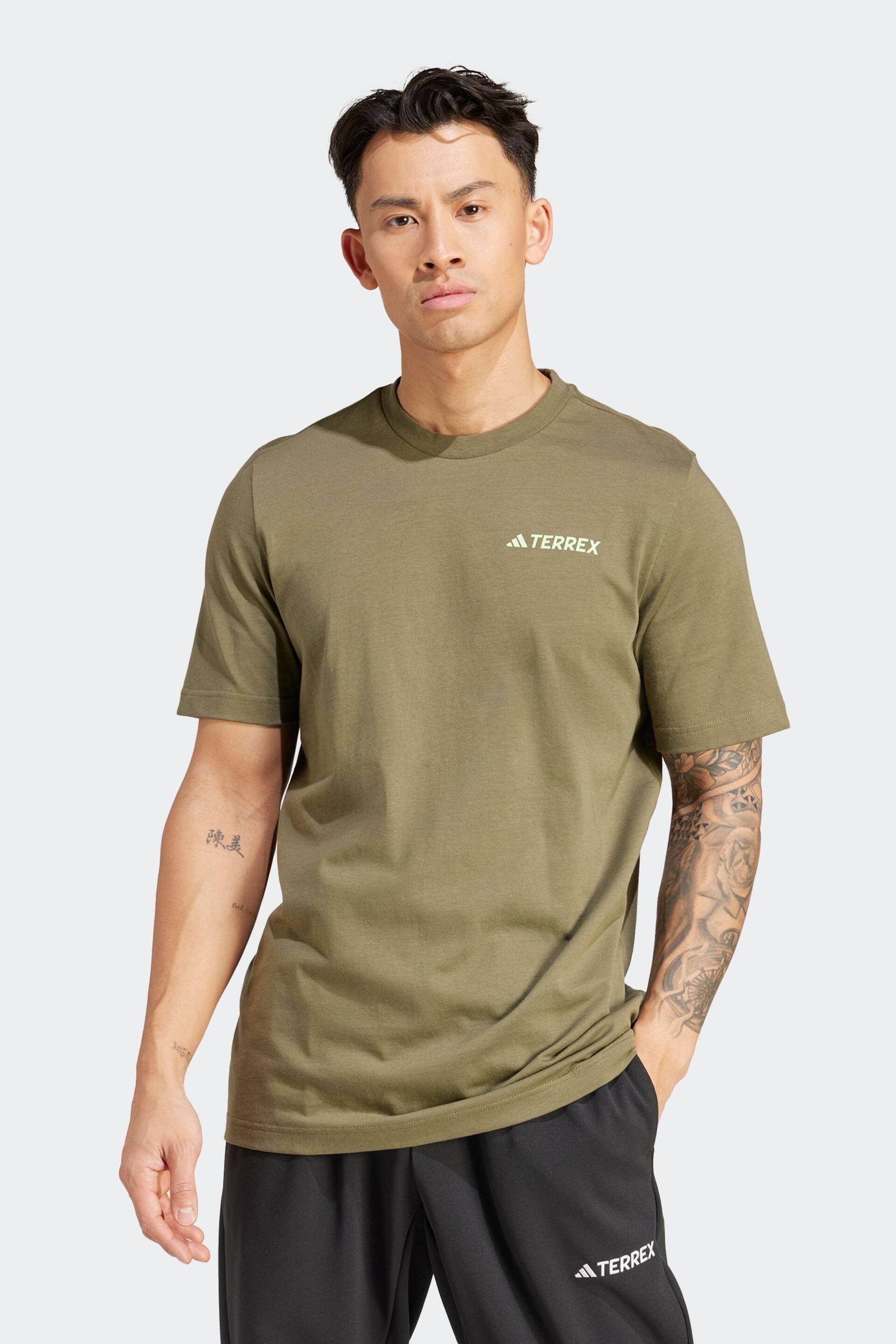 adidas Terrex Khaki Green Graphic T-Shirt - Image 1 of 7