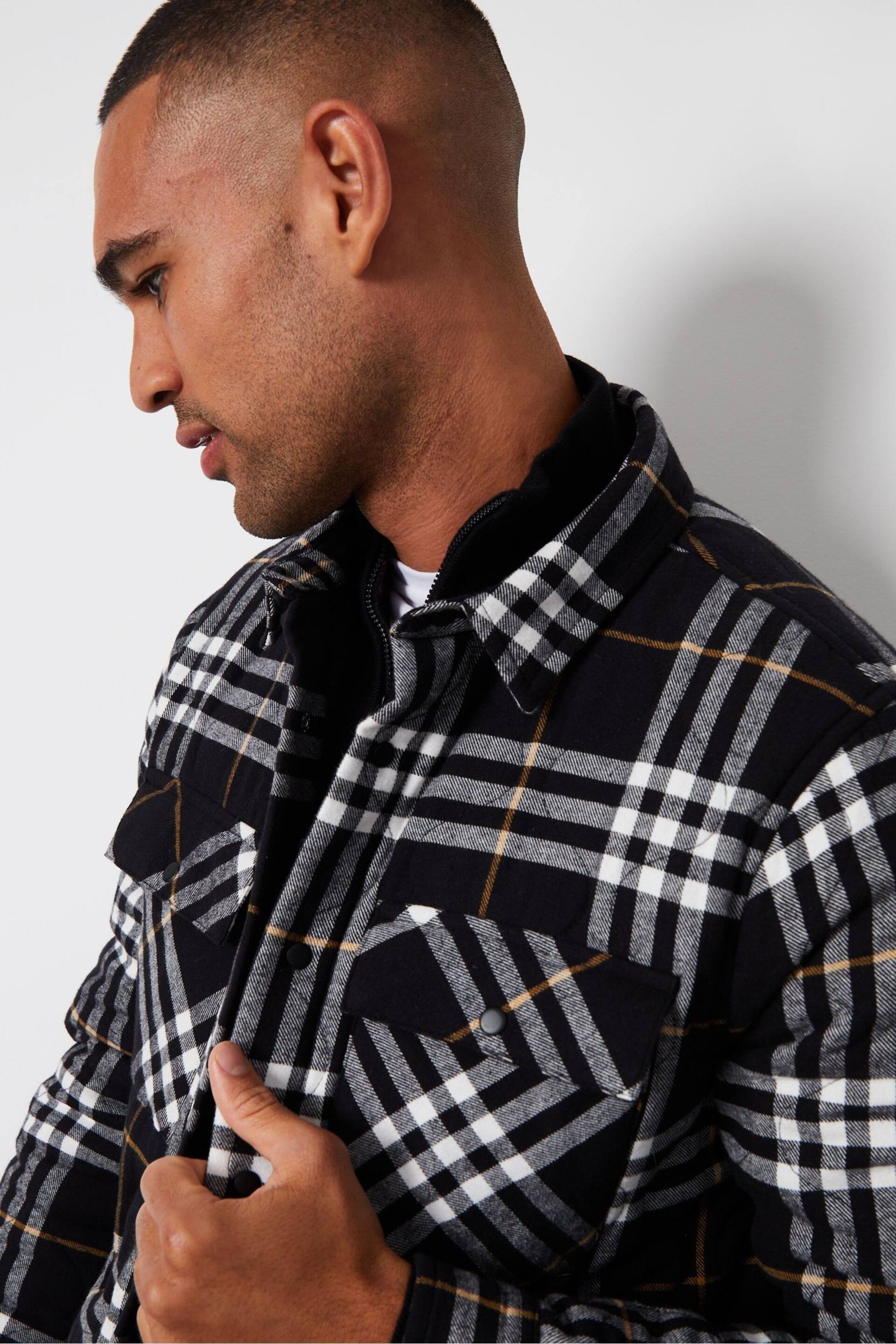 Threadbare Black Brushed Cotton Check Overshirt With Quilted Lining - Image 4 of 4