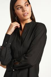 Black Long Sleeve Overhead V-Neck Relaxed Fit Blouse - Image 4 of 6