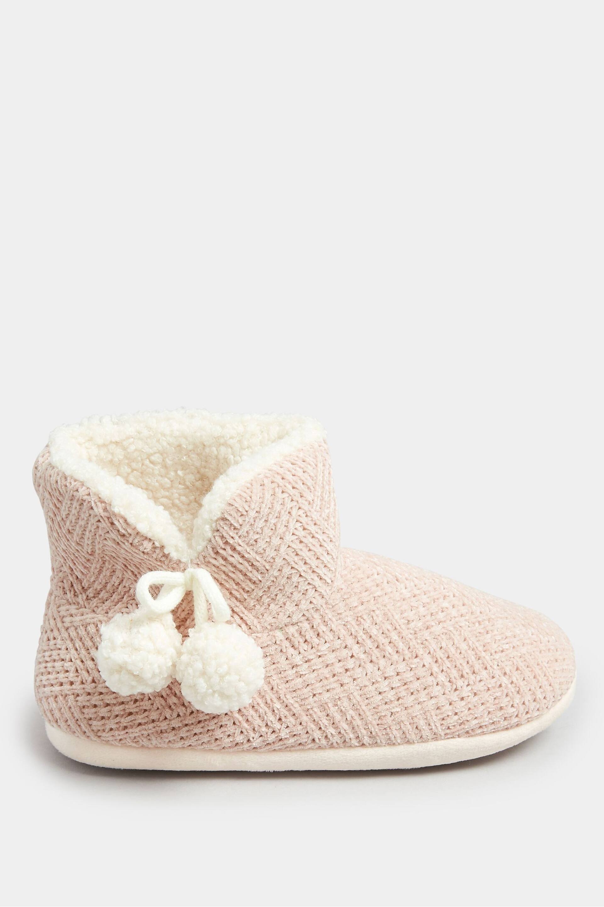 Yours Curve Pink Wide Fit Fluffy Chevron Boots Slippers - Image 1 of 5