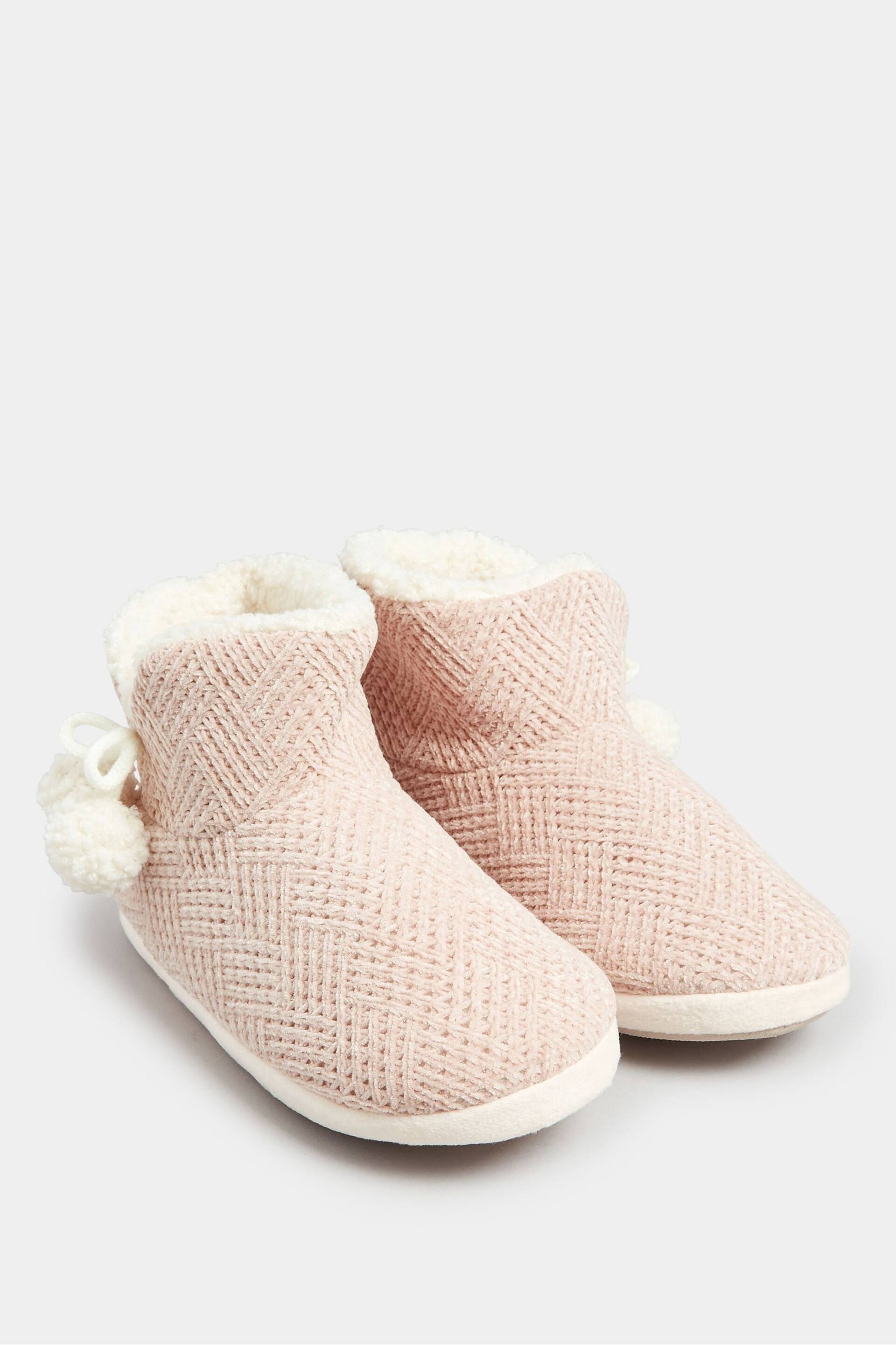 Yours Curve Pink Wide Fit Fluffy Chevron Boots Slippers - Image 2 of 5