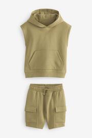 Khaki Green Short Sleeve Utility Hoodie and Shorts Set (3mths-7yrs) - Image 7 of 9