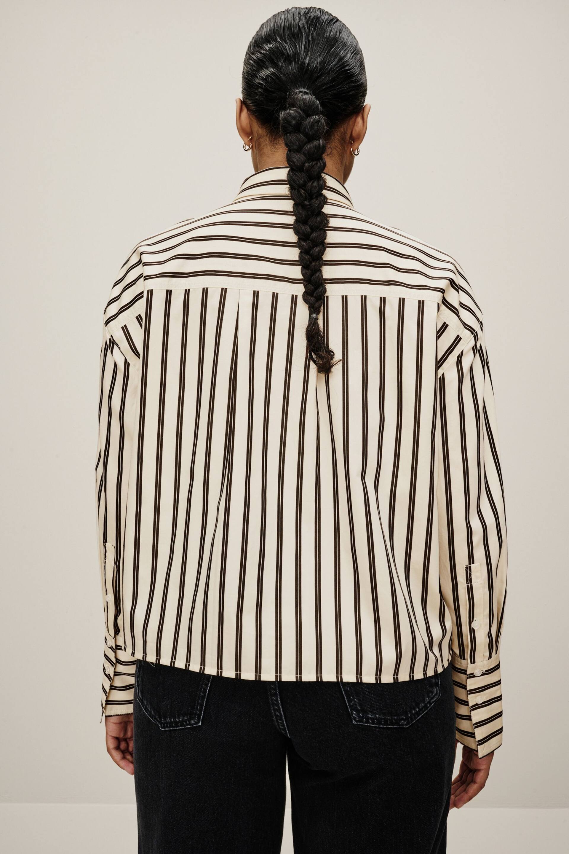Monochrome Stripe Long Sleeve Cotton Cropped Shirt - Image 4 of 7